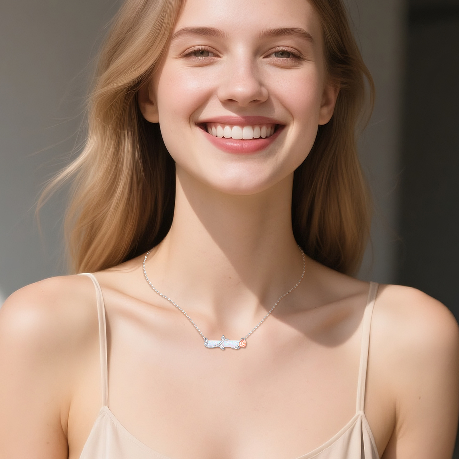 925 Sterling Silver Rose Opal Necklace, Gift for Her